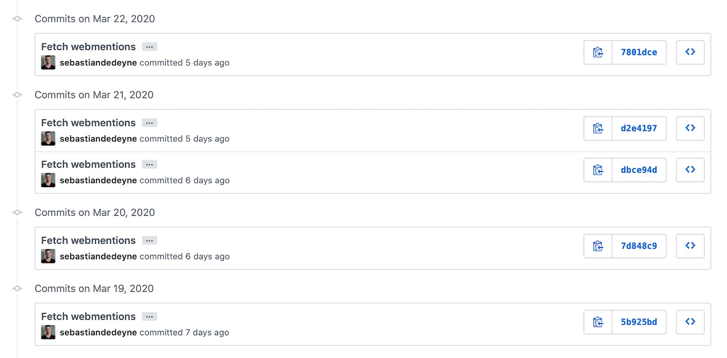 Screenshot of GitHub commits